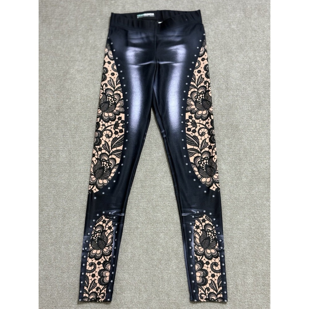 Faux Lace & Leather‎ GearBunch Leggings Size Small Yoga Fitness Activewear Gym